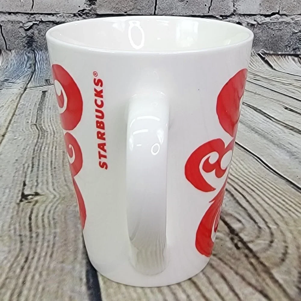 Starbucks Coffee‎ Cup Mug 2016 Valentine's Day Red Swirl Hearts 12 fl oz Ceramic